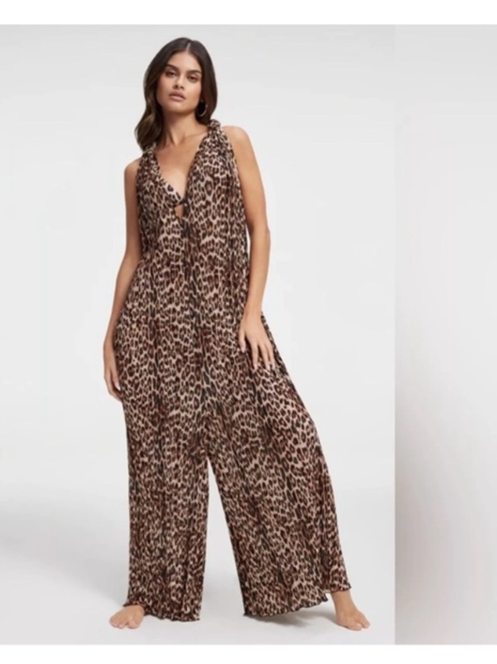Good American Leopard-Print Always Fits Plisse Knotted Jumpsuit 5-8 2XL-4XL